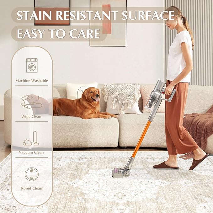 Area Rug 2x3 Entryway Rugs - Machine Washable Vintage Boho Area Rug Non-Slip Kitchen Rugs Soft Stain Resistant Indoor Door Mat, Small Oriental Throw Rug for Entrance Hallway Bedroom(Boho Beige, 2'x3')