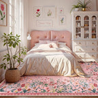 Lahome Boho Floral 5x7 Pink Rugs for Bedroom Girls, Non Slip Washable Nursery Rugs for Living Room, Pastel Indoor Throw Carpet for Dorm Classroom Playroom(Pink,5x7)