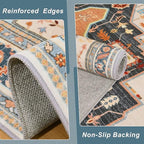 6x9 Orange Beige Area Rug for Living Room, Machine Washable Rugs with Non-Slip Backing for Bedroom, Vintage Medallion Carpet Dining Room Office Kids Room Decor
