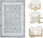 jinchan Floral 6x9 Area Rugs for Living Room - Machine Washable Vintage Distressed Boho Design Throw Rug Stain Resistant Carpet Low-Pile Thin Non-Slip for Bedroom Dining Room Nursery (6‘x9', Grey)