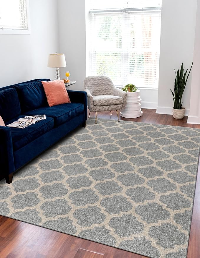 Rugs.com Lattice Collection Rug – 10x13 Light Gray Medium-Pile Rug Perfect for Living Rooms, Large Dining Rooms, Open Floorplans