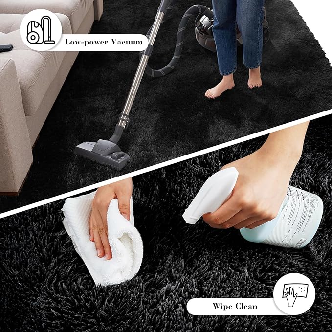 Soft Runner Rugs for Bedroom, Black 2x8 Runners for Hallways Fluffy Rug Area Rug, Bedside Rug for Living Room Bedroom Kids Room Home Decor