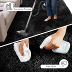 Fluffy Rug Shaggy Area Rug, Black 8x10 Area Rugs for Living Room, Large Shag Area Rugs for Bedroom Kids Room Home Decor, Upgrade Anti-Skid Rectangular Fuzzy Rugs