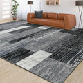 Large Area Rugs,Modern Geometric Patchwork Floor Decor for Bedroom Aesthetic Carpet, Rockwood Collection, Indoor Rugs for Living Room, Dining Room, Nursery, Office, Machine Washable Rug,9x12 Ft Grey