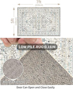 Enkor Area Soft Rugs 5x7 Washable Non Slip Boho Floor Rugs for Living Room Bedroom, Vintage Style Farmhouse Mat for Kitchen Entryway White & Grey