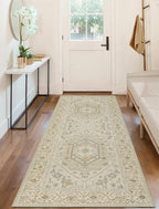 SERISSA Boho Washable Runner Rug, 2x6 Non-Slip Kitchen Runner Rug Vintage Beige Hallway Rug Ultra Soft Print Distressed Oriental Floor Carpet Runner for Bedroom Bathroom Laundry Living Room