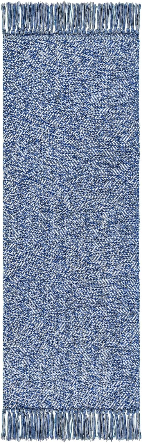 Collive Hallway Runner Rug, 2' x 6' Hand-Woven Reversible Washable Entryway Rug, Blue Cotton Modern Farmhouse Laundry Room Rug Long Carpet for Bathroom Sink Foyer Bedroom