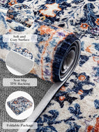 Lahome Bohemian Floral Medallion Runner Rug - 2x4 Blue Soft Bathroom Rug Runner Entry Way Mat, Washable Non Skid Laundry Room Carpet Runners for Living Room Dining Room Kitchen Entrance
