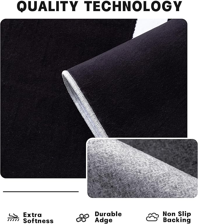YIHOUSE Modern Washable Area Rug for Living Room Bedroom - Large Abstract Black and White Rug Non-Slip Ultra-Thin Home Decor (Dark Warping, 6'x9'ft)