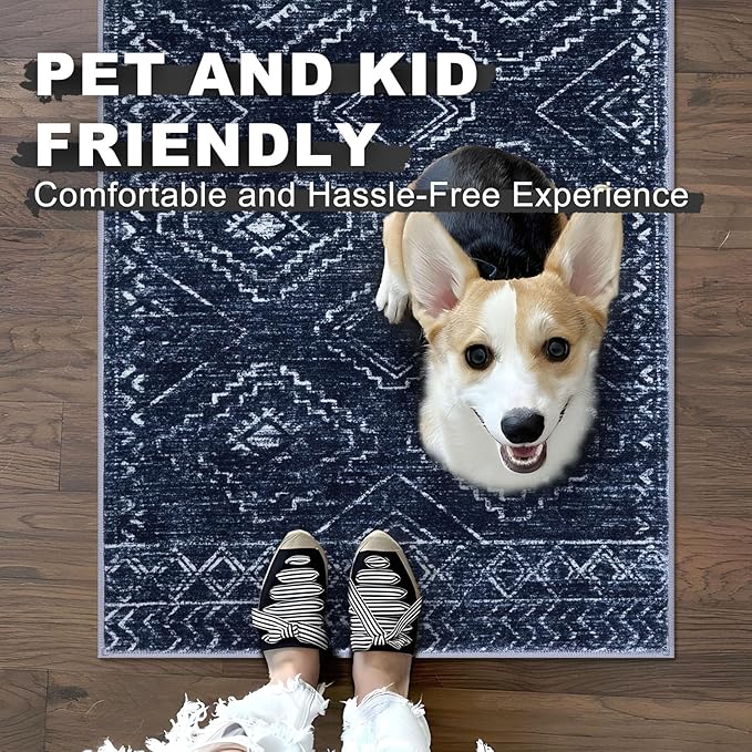 KILOCOCO Boho Entryway Rug 2x3 Printed Small Area Rug Indoor Door Mat Machine Washable Kitchen Rugs Super Soft Non Slip Throw Rugs for Bedroom Entrance Geometric Laundry Room, Dark Blue