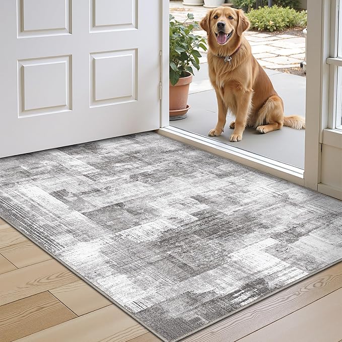 LUMI Ultra Thin Door Mat, 36x59 Non Slip Indoor Doormat Entrance Washable Rugs Entryway Oriental Vintage Soft Carpet for Kitchen Bedroom Front Door, Grey
