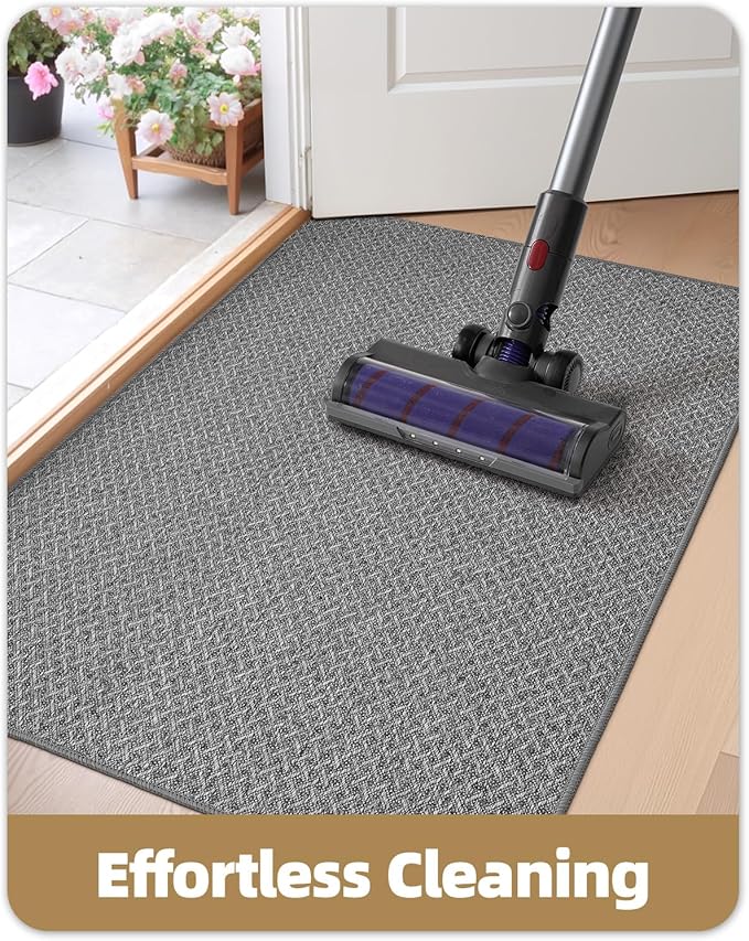 Color&Geometry Small Ultra Thin Indoor Door Mat Non Slip Rubber Backed Dirt Trapper 17"x30"(Rolled-up NO Creases), Rugs for Entryway, Front Door Mat Indoor Washable Low-Profile Entry Mat, Light Grey