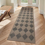 Lahome Checkered Washable 2x6 Brown Runners for Hallways Non Slip, Ultra-Thin Kitchen Bathroom Runner Rugs, Moroccan Trellis Throw Carpet Runner for Bedroom Entryway Decor (2'x6',Brown)