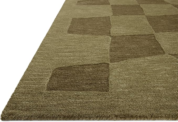 Loloi Leanne Ford Craven Collection CVN-03 Green/Olive 2'-6" x 9'-9" Runner Rug Checkered, Patterned, Neutral, Hallway, Kitchen, Mudroom, and Bathroom