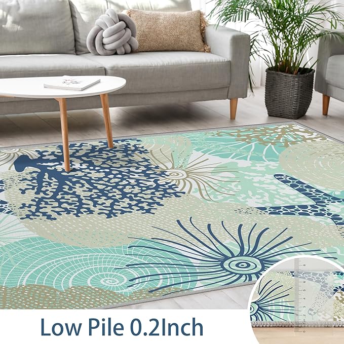 Tritard Coastal Area Rugs Nautical Beach Themed Non-Slip Machine Washable Rugs Modern Floor Carpet for Living Room Bedroom, 3x5, Navy