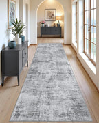 DEXI Hallway Runner Rug 3x8, Modern Abstract Non Slip Thin Soft Runners Carpet, Stain Resistant Washable Indoor Rug for Hallway Entryway Kitchen Laundry Room Living Room, Light Grey