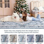 3x5 Area Rug for Bedroom, Machine Washable Rugs with Non-Slip Backing for Living Room, Soft Vintage Carpet Kitchen Laundry Kids Room Decor, Blue & Beige