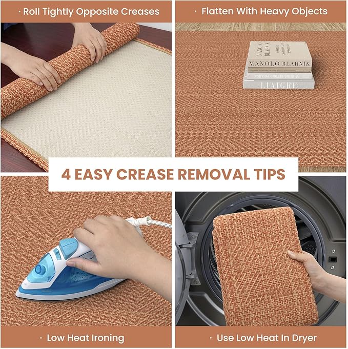 IOHOUZE Washable Area Rug 3x5 Non Slip Rubber Backed Woven Rugs for Entryway Rugs Indoor Outdoor Doormat Throw Rug Floor Carpet for Entrance Kitchen Front Door, Rustic Orange
