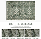 Area Rug 9×12 Washable Rugs for Bedroom, Vintage Floral Rug Soft Non Slip Stain Resistant Carpet for Living Room Dinning Room Kitchen Home Office Green Black