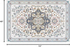 Phantoscope Washable Area Rug 4'x6' Non-Slip, Vintage Boho Rugs for Living Room, Bedroom, Dining Room, Persian Floral Medallion Pattern, Low-Pile Foldable Floor Carpet, Ivory Blue/Garden Bloom