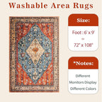 SERISSA Washable Rugs 6x9 Area Rugs, Large Non-Slip Boho Living Room Rug, Ultra Soft Vintage Print Distressed Oriental Tribal Farmhouse Carpet for Dining Room Bedroom Dorm Office Home Decor