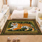 Tiger Area Rug,5x7ft, Tiger Print Rug,Tiger Themed Stylish Rug, Bohemian Vintage Tiger Print Rug, Non-Slip Washable Rug for Living Room Bedroom Dining Room Kids Room Decoration