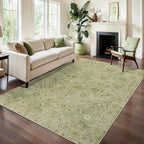 Tangsoo 8x10 Area Rug for Living Room, Washable Floral Vintage Indoor Non Slip Large Area Rugs, Print Distressed Flaxen Green Carpet, Soft Low Pile Foldable Floor Rugs for Bedroom Dining Room