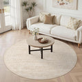 6ft Round Rug Living Room: Washable Large Vintage Neutral Area Rug Non-Slip Soft Stain Resistant Indoor Carpet for Bedroom Nursery Dining Room Under Table Bed Home House Office Playroom - Beige