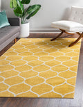 Rugs.com Lattice Frieze Collection Rug – 9' x 12' Yellow Medium Rug Perfect for Living Rooms, Large Dining Rooms, Open Floorplans
