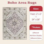 SERISSA Boho Rugs for Entryway, 2x3 Entryway Rug Non-Slip Washable Small Area Rug, Ultra Soft Oriental Vintage Low-Pile Indoor Door Mat Earth Tone Floor Carpet for Entrance Kitchen Bathroom