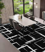YIHOUSE Black Modern Geometric Area Rug 6x9, Black and White Rug with Abstract Rectangular Patterns,Non-Shedding Washable Rugs for Bedroom, Home Office and Living Room