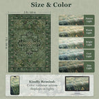 Vintage Dark Green Area Rugs 5x7 for Living Room, Tranditional Distressed Medallion Printed Low Pile Thin Rugs for Bedroom, Non Slip Washable Carpet Rugs for Dining Room/Kitchen/Home Office