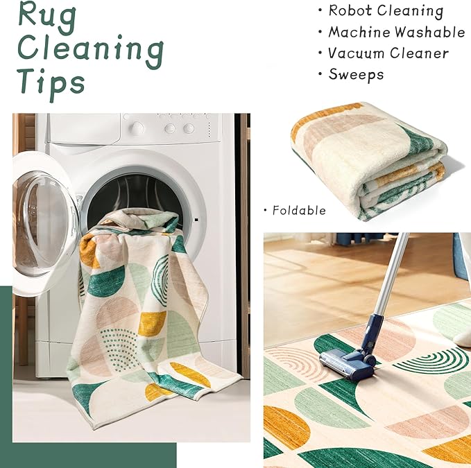 MUJOO Green Runner Rug Washable,Boho 2x8 Area Rugs for Hallways Kitchen Bedroom Entryway Bathroom,Non Slip Carpet Long Mat Indoor,Soft Modern Abstract Sage Green