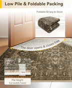 Area Rugs Round 6ft Washable Non-Slip, Floral Vintage Distress Print Pattern Medallion Carpet for Living Room Bedroom Dining Room, Brown Dark Brown