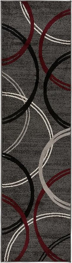 Rugshop Modern Wavy Circles Design Non-Shedding Runner Rug, Carpet for Hallway or Kitchen, Red, 2'7" x 8'