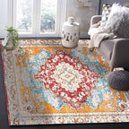 Bohemian Pattern Rectangular Area Rugs for Living Room Bedroom 5 x 8 ft Red & Orange Abstract Non-Shedding Soft Low Pile Rug Non Slip Washable Rug for Nursery Entryway Playroom