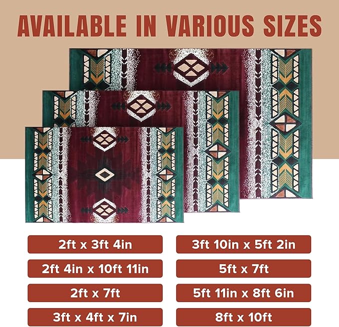 YHSF South West Native American Area Rug C318 - Easy Clean, Thick, Soft, Durable Native Tribal American Indian Inspired Rug for Bedroom/Living Room and More - Burgundy, 3 Feet x 4 Feet 7 Inches