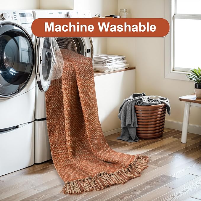 Collive Long Hallway Runner Rug 2.6' x 8', Washable Runners Indoor Entryway Rugs, Terracotta Braided Woven Kitchen Carpets Low-Profile Front Door Floor Carpet for Laundry Room Bedroom