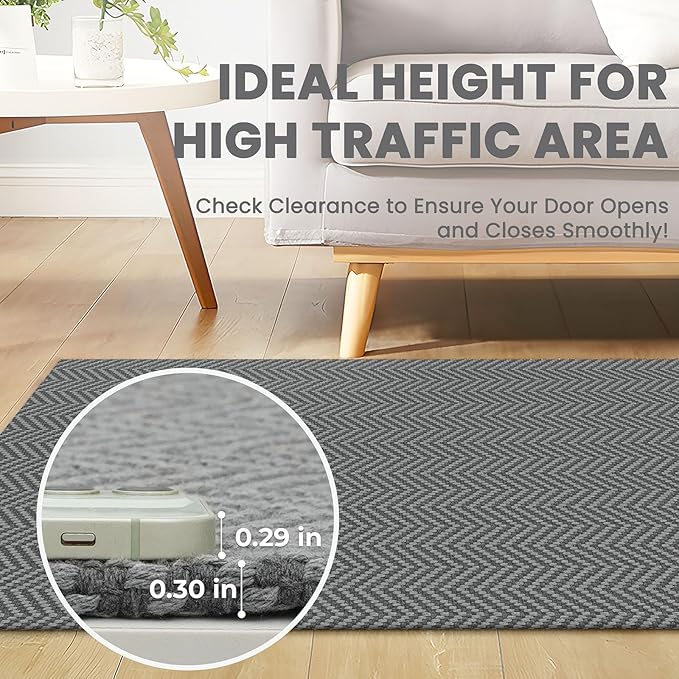 2x6 Ft Braided Runner Rug Washable Runners for Hallways Kitchen Runner Rug with Rubber Backing Cotton Entryway Runner Indoor, Woven Floor Carpet for Hall Kitchen Bedroom, Charcoal Gray/Gray