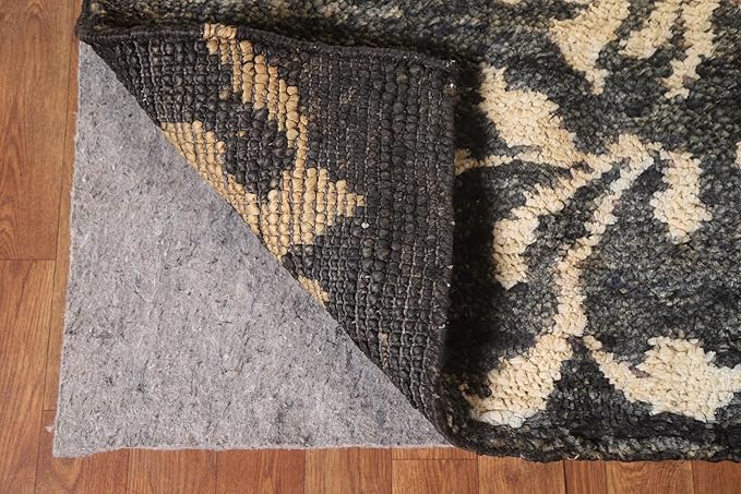 Rug Source Modern Collection 5x7 Area Rug, Hand Knotted Black Floral Rug, Oriental Jute Carpet for Bedroom, Living Room, Dining Room