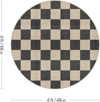 LIVEBOX Checkered Round Rug 4 Ft Washable Area Rug for Playroom, Kids Non-Slip Neutral Classic Circle Rug Geometric Large Carpet Soft Boys Rug for Classroom Dorm Bedroom(Black,120R)