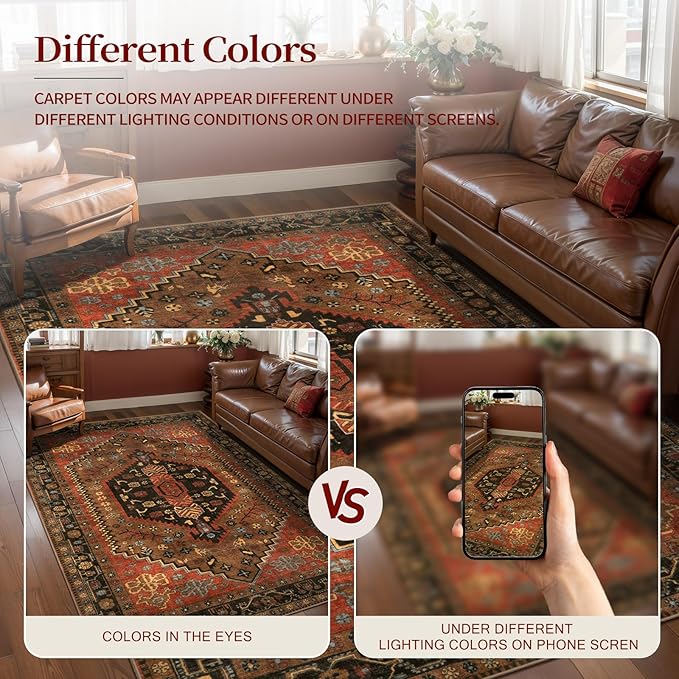 Ciicool Washable Non Slip Runner Rug, 2x6ft Hallway Rug Vintage Kitchen Rugs Red Carpet for Entrance Bedroom Bedside Living Room Kitchen Laundry Bathroom Decor