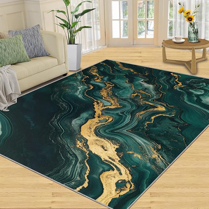 2x3 Abstract Marble Rugs for Entryway - Emerald-Green-Marble Small Area Rugs, Luxury Stone Pattern Laundry Room Carpet Non Slip Accent Throw Rug for Bathroom Kitchen Sink Front Door
