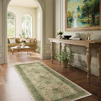 2.6x8 Floral Washable Area Rug Soft Runner Rugs for Kitchen, Vintage Boho Hallway Rug for Bedroom Dining Room, Botanical Birds Non Slip Low Pile Throw Carpet, Retro Pink/Green