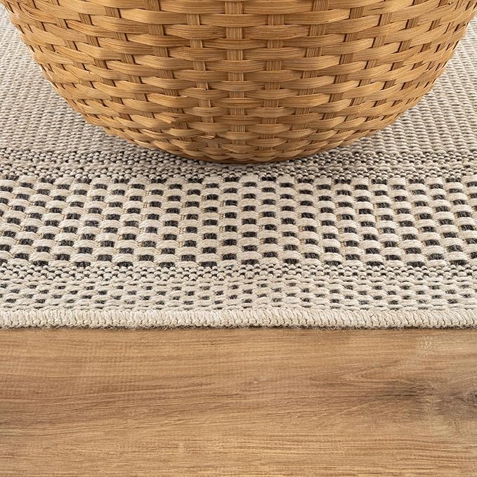CAMILSON Easy Jute Rug 5x7, Indoor Outdoor Off-White Color Fiber Area Rugs for Living Room Patio and Kitchen Rug Bordered Boho Woven Design, Easy-Cleaning, Washable Outside Carpet (5 x 7)