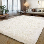 Cream White Plush Rug for Living Room Fuzzy Carpet for Bedroom Dorm, Non-Slip High Pile Rug, Shag Rug for Playroom Nursery Home Office Decor 4X6 Ft