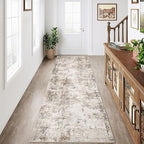 2x7 Washable Runner Rug Brown Grey Abstract Hallway Kitchen Throw Rug Neutral Modern Non Slip Soft Low Pile Carpet for Bathroom Laundry Bedroom Living Room