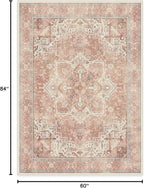 RUGGABLE Washable Area Rug – Kamran Rose Pink 5x7, Stain-Resistant, Non-Slip – Medium Machine Washable Rugs for Living Room, Bedroom, Hallway, Entryway & Office–with Standard Pad
