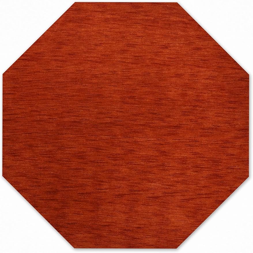 Hand Knotted Loom Wool ECO-Friendly Area Rugs - 6'x6', Octagon, Light Red Color, Solid Plain Design, High Pile Handmade Anti Skid Area Rugs for Living Room, Bed Room (L00111)