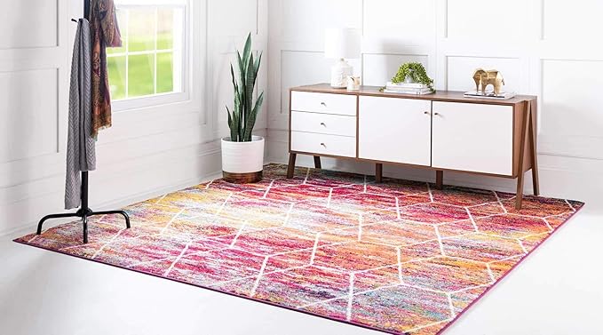 Unique Loom Trellis Frieze Collection Area Rug - Geometric (7' 10" Square, Multi/ Ivory)